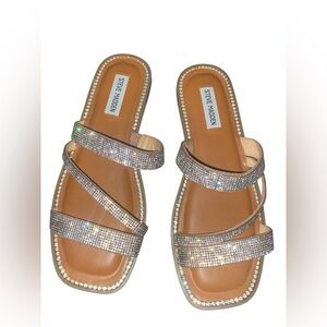 Steve Madden Silver Rhinestone Triple-Strap Slide Sandals